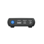 A close look at the ports on a power bank, text displays 